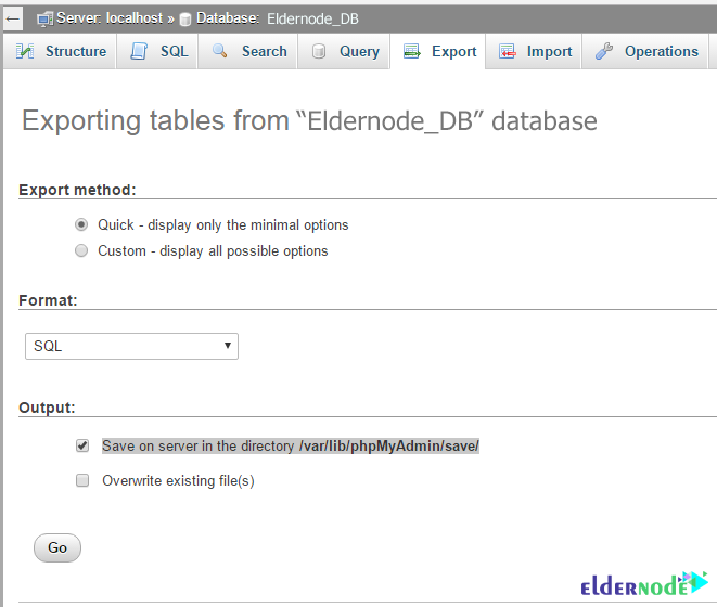 Transfer database between 2 host using PHPMyAdmin